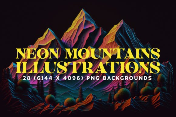 28 Neon Mountain Illustrations in 6K: Dreamlike Design Assets