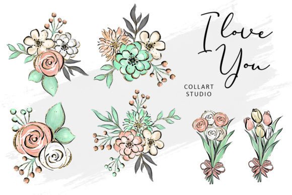 Charming Valentine Clipart: Hand-Drawn Flowers for Your Projects