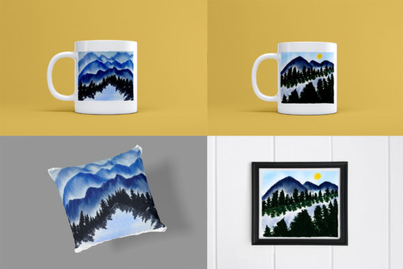 Mountains Watercolor Wet Illustrations: Nature-Inspired Design Assets