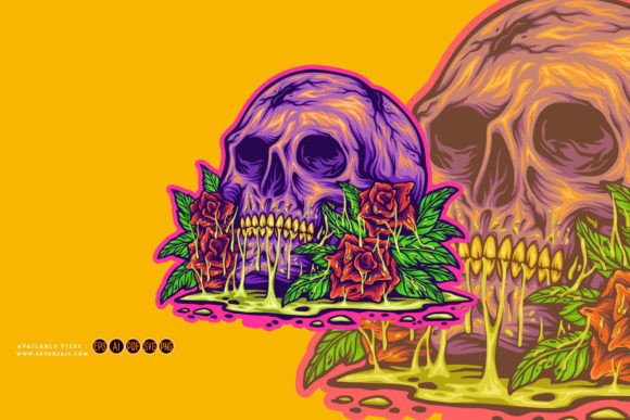 Skull Head Botanical Roses Illustrations: A Designer's Edge